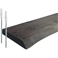 relaxdays Wandregal Massivholz Baumkante, schwarz, 70 cm