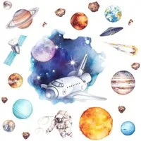 nikima Wandtattoo 239 Wandtattoo Weltraum Planeten - Größe 750 x 420 mm (PVC-Folie), In 6 vers. Größen