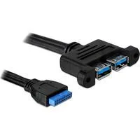 USB 3.2 Gen 1 Kabel, Pin Header 19 Pin Buchse > 2x USB-A Buchse, zum Einbau schwarz, 45cm