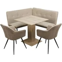 HTI-Living Eckbankgruppe Sitzgruppe Taupe/Cord Joschka, (Set, 4-tlg., 1 Esstisch, 1 Eckbank, 2 Stühle), Esstisch Eckbank und Esszimmerstühle in Cord