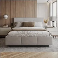 FDM Polsterbett ALMADA modern mit Bettkasten MADE IN EU - mit Trinity Velours Bezug (verfügbar 90x200 120x200 140x200 160x200 180x200cm, Bettrahmen, Bett, mit großen gepolsterten Kopfteil, mit Bettkasten zum aufklappen), Hebbarer Metallrahmen, Bettka