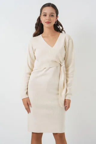 Bodycon-Midi-Kleid mit V-Ausschnitt und Bindegürtel