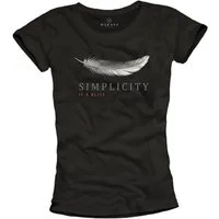 MAKAYA Print-Shirt Damenshirt mit Federn & Spruch – Stylisches Boho Sprüche-Top (Schwarz, S, M, L, XL) Baumwolle