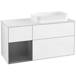 Villeroy und Boch Finion Waschtischunterschrank G681GKGF 120x60,3x50,1cm, Regal links Anthracite matt, Glossy white lacquer