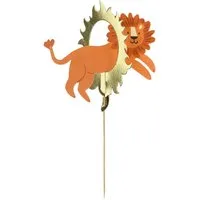 partydeco Tortenstecker, Cake Topper Zirkuslöwe 16cm Braun / Gold