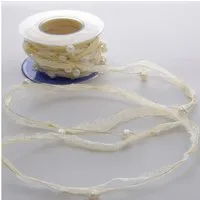 Deko AS Kordel Perlengirlande Organza mit Spitze Farbe Creme - 20mm - 10m - 92183-20