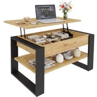 TREND WERK Couchtisch Lift-Couchtisch höhenverstellbar Sofatisch 92×55 cm mit Stauraum (verstecktem Fach Wohnzimmertisch Holz modern)