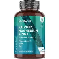 WeightWorld Kalzium Magnesium Zink Komplex – 400 vegane Tabletten (1+ Jahr Vorrat) Tabletten, 1 er Mit Mangan, Vitamin D3 K2, Bor, Selen, Kupfer à 400 St., 664 g, 100 % Vegan & Rein