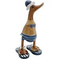 Kaufhaus le petit Tierfigur Deko Ente Holz Laufente Bikini Hut Gans Vogel Skulptur Figur Objekt, Entenfigur Vogelfigur Dekofigur Dekoskulptur Dekoobjekt