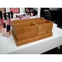 hausleben Organizer Schreibtisch aus Bambus – Schreibtischablage für Home Office & Büro, 5 Fächer Stiftehalter & Büro Organizer,(16 x 15 x 11 cm)