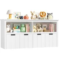 Homfa Kinderregal, Spielzeugtruhe Bücherregal 4 Schubladen mit Rollen 120 x 33 x 61,5cm