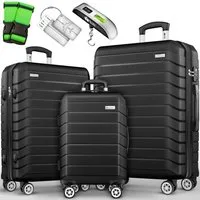tillvex Trolleyset tillvex® Reisekoffer Set Koffer Hartschale Trolley Kofferset Tasche, (TSA Schloss Rollkoffer S-M-L-XL, 3 tlg., 4 Rollen Trolley Gepäck Koffer), Reisekoffer Set 3-TLG. + Gepäckwaage, 6X Gurte & 3X Anhänger Kofferset