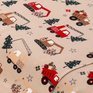 Baumwoll-Jersey "Weihnachtsfahrzeuge" mit Elasthan, creme-color