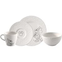 Villeroy & Boch Frühstücks-Geschirrset Manufacture - Mickey Mouse (4-tlg), 1 Personen, Porzellan, Premium Porcelain, mikrow.- & spülm.sicher, Made in Germany