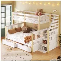 TavilaEcon Etagenbett Kinderbett, Jugendbett mit 2 Schubladen und speziellen Schutzgitter, mit hochwertigem Kiefernholz, 90×200cm/140×200cm