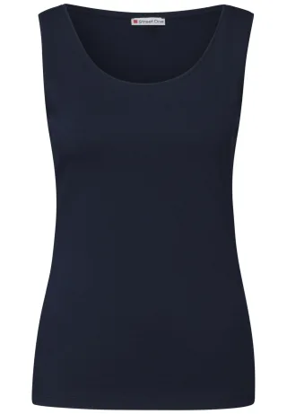 Street One - Basic Top mit Rundhals in Unifarbe deep blue - Gr. - 40