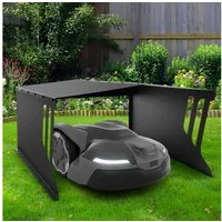 XERSEK Mähroboter-Garage Stahl Rasenmäher Garage Dach Carport Überdachung für Mähroboter, (78 x 61 x 34 cm), Rasenmäher Dach Carport Unterstand, Wasserdicht, Sonnen- und Regenschutz, UV-beständige, Schwarz)