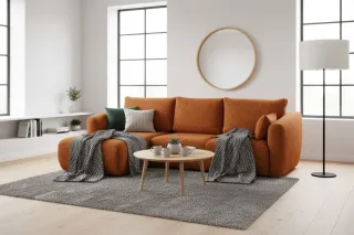 Ecksofa mit Schlaffunktion RUDEN Sofa in Stoff Bello Terracotta Ottomane Links
