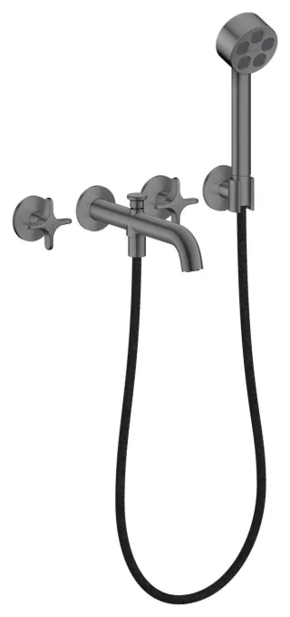 Hansgrohe 3-Loch Wannenarmatur AXOR One Unterputz Wandm.Handbrause Kreuzgr. brushed black chrome , 48443340