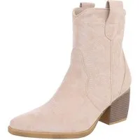 Ital-Design Stylische Westernstiefelette mit Blockabsatz für Damen Westernstiefelette (89937942) Blockabsatz Stiefeletten in Beige
