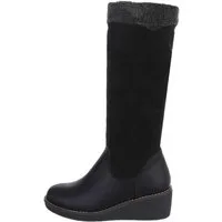 Ital-Design Damen Freizeit Keilstiefel (81809805) Keilabsatz/Wedge Keilstiefel in Schwarz