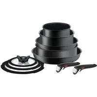 Tefal Topf-Set Ingenio Ultimate, Topf und Pfannenset abnehmbarer Griff, stapelbar, Aluminium (Set, 10-tlg., Kasserolle 16/20cm, Schmorpfanne 24cm, Pfanne 24/28cm, Deckel, Griffe), platzsparend, Pfannenset Induktion mit Antihaftversiegelung, L76491