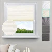 Woltu Plissee, Rolle mit Klemmfix in Crushed Optik creme
