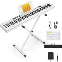 Donner Home-Keyboard Klavier 88 Tasten Elektro piano Einsteiger Tragbares E-Piano DEP-1 (Set, mit Ständer, Sustain-Pedal, Transporttasche und Keyboard-Aufklebern), Einsteiger Digital Keyboard Klavier mit velocity-sensitive Tasten