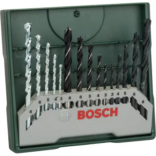 Bosch Mini-X-Line Mixed-Set, 15-teilig, 5 Stein-, 5 Metall-, 5 Holzbohrer - 2607019675