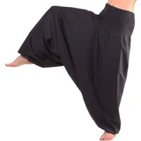 Leucht-Welten Haremshose Aladinhose, Haremshose mit tiefem Schritt, Muckhose Schwarz Pumphose aus Baumwolle