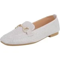 Ital-Design Loafers mit Glitzerdetails für Damen – Eleganter Komfort Slipper (91261576) Blockabsatz Mokassins in Grau