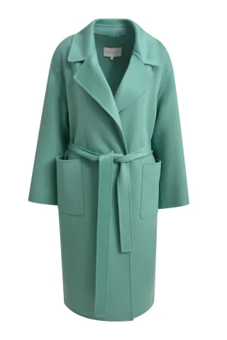 Milano Italy - Coat w collar and lapel, 1/1 sleeves, patched pockets and belt sage - Gr. - L