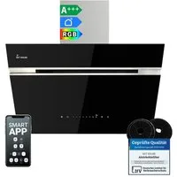 KKT KOLBE Wandhaube Dunstabzugshaube 60cm AURORA6005SE RGBW Ambientebeleuchtung Dunstabzugshaube 60cm AURORA6005SE RGBW Ambientebeleuchtung, Kopffreihaube / Umluft / Abluft / Smarte WiFi-App / Schwarz / Glas
