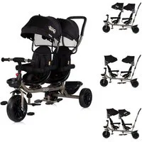 Babyshoppen Dreirad Hip Hop, Geschwister, zwei Kinder, 360° drehbare Sitze, Schiebegriff, Gurte