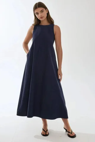 Mixray Kollektion Ärmelloses A-Linien-Maxikleid mit Rundhalsausschnitt