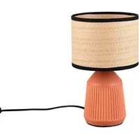 Reality Leuchten LED Nachttischlampe Keramik, Papier geflochten, Höhe 26,5cm, Leuchtmittel dimmbar, LED wechselbar, Warmweiß, klein-e Landhaus-Stil Tischlampe mit Keramik-Fuß & Lampenschirm Natur