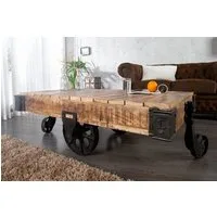 riess-ambiente Couchtisch RAILWAY 120cm natur / schwarz, Wohnzimmer · Massivholz · Metall · auf Rädern · Industrial