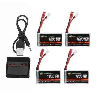 4 PCS XF POWER 3.7V 1200mAh 25C 1S LiPo Battery JST Plug with Battery Charger for RC Drone