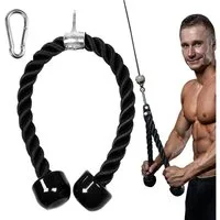 Keyura Handmuskeltrainer Kabelzuggriff 70 cm, Trizepsseil mit Drehgelenk bis 150 kg Belastbar (haltbares dickes Nylongewebe mit Gummistopfen und Metallteilen, bequemes Seil mit Haken aus rostfreiem Stahl, keine Verzahnung), 1×Trizepsseil, 1×Edelstahl