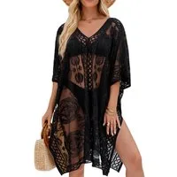 nsihing Strandkleid Spitzen-Strandüberwurf für Damen, Badeanzug-Cover-up mit V-Ausschnitt für Urlaub und Party