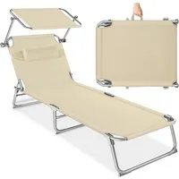 tectake Gartenliege Sonnenliege, verstellbare Rückenlehne mit Kopfpolster, 190 x 68 x, Balkonliege Chloé mit Seitentasche, 1 St., für Außen in Beige, klappbar, verstellbares Sonnendach, widerstandsfähig und UV-beständig