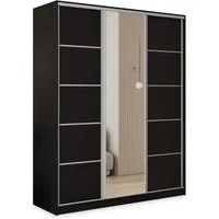 Masseno Schwebetürenschrank PINA 150 cm Kleiderschrank mit Spiegel 3 Türen Schwarz