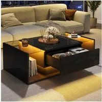 REDOM Couchtisch Hochglanz Beistelltisch Wohnzimmertisch (Satztisch, moderner Kaffeetisch Sofatisch, 1-St., 100x50x31 cm), mit LED Beleuchtung und 1 Schublade