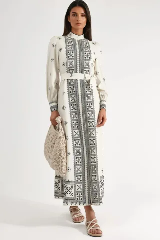 Mandarinkragen Geometrisch Paneeliertes Maxikleid