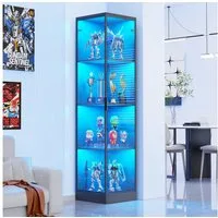 BROTTAR Eckvitrine Glasvitrine mit LED Beleuchtung und menschlicher Sensor aus MDF - Holz und Acryl, einfache Montage, schwarz
