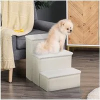 PawHut Haustiertreppe 3 Stufen Katzentreppe Hundetreppe (Haustierleiter, 1-St., Tiertreppe), Weiß 40 x 54 x 48 cm