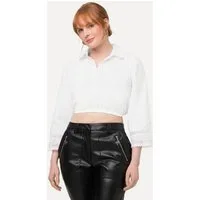Ulla Popken Longbluse Dirndlbluse Hemdkragen Elastiksaum Spitze 3/4-Arm