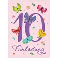JUNAPACK Einladungskarten Schmetterling Einladungen zum 10. Kindergeburtstag Mädchen Karten, Einladungskarten mit Schmetterling zum zehnten Kindergeburtstag