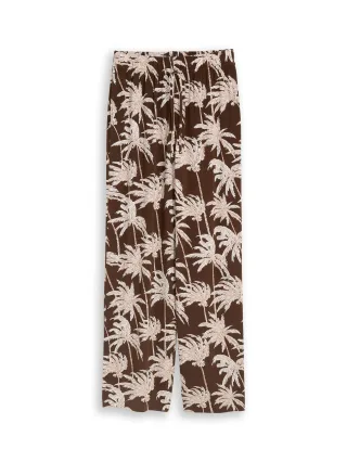 Denim Tom Tailor - Wide Leg Hose mit Kordelzug brown palmtree print - Gr. - M