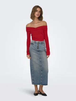 ONLY - ONLFAYOLA L/S OFF SHOULDER BOW TOP JRS mars red - Gr. - XL
